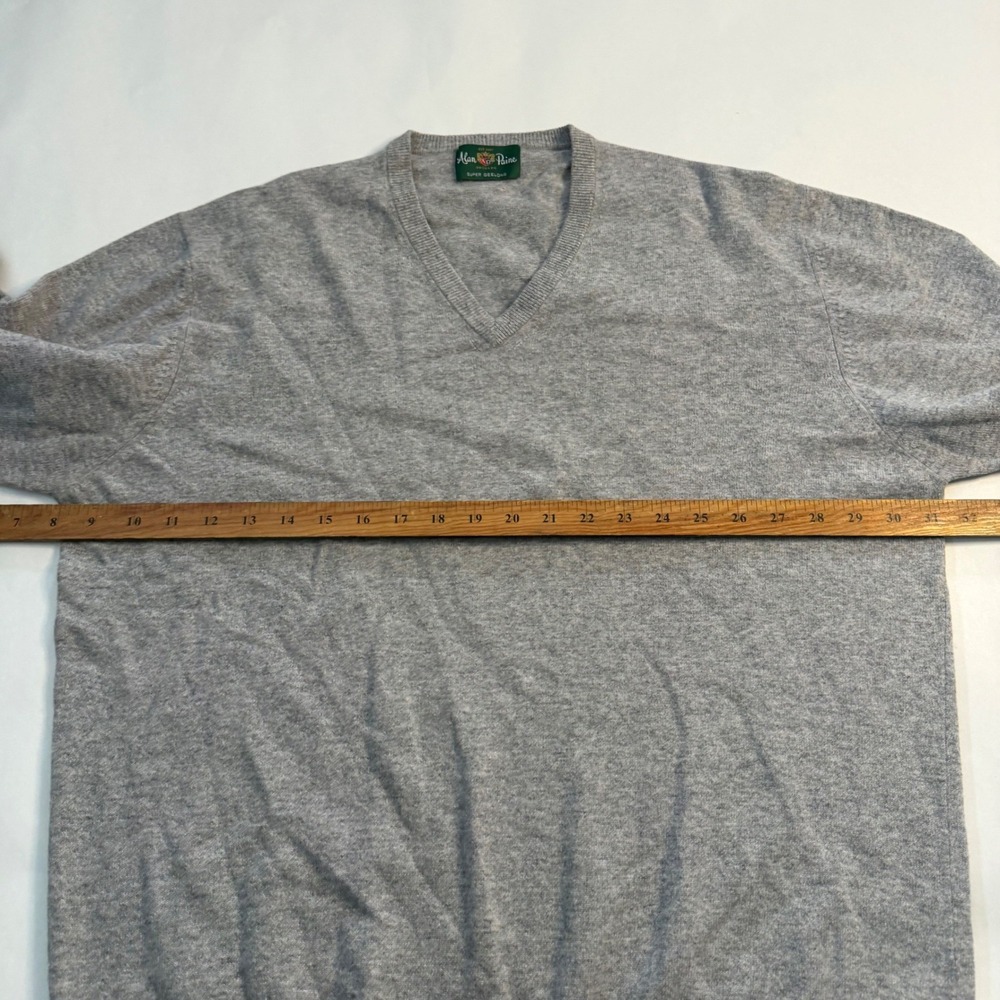 Alan Paine Men Grey V Neck Super Geelong Lambswool Sweater XXL 48 Old Money Core - Picture 5 of 8